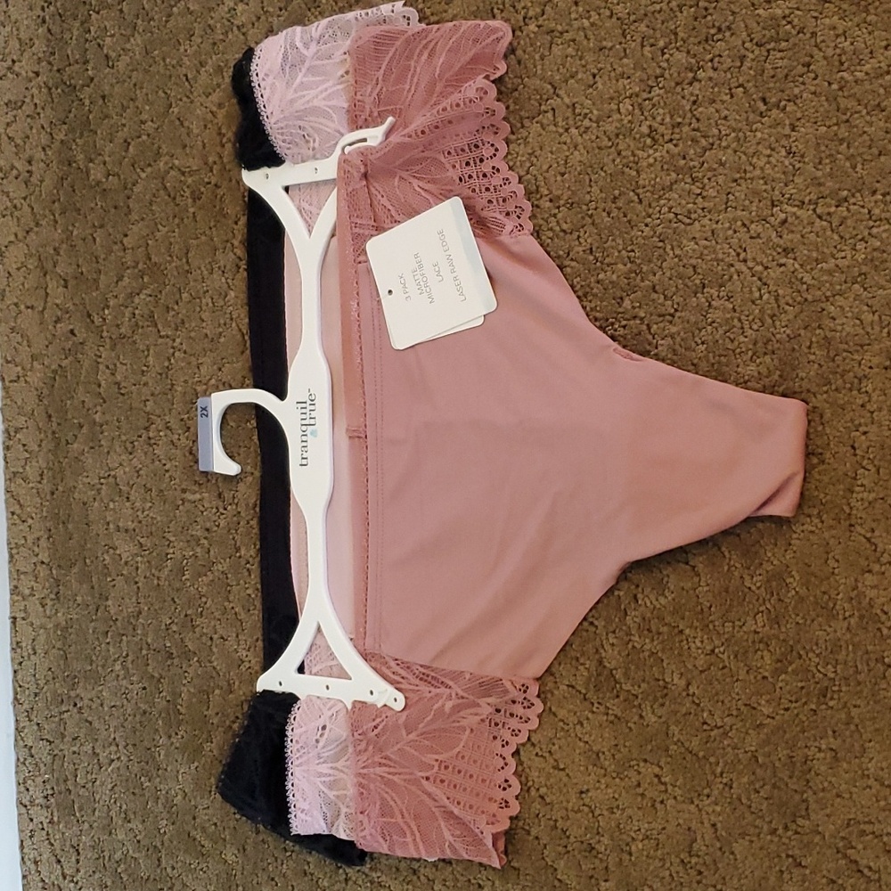Womens Tranquil & True 3 pack Lace & Microfiber Thong Panties Size 2X Rose NWT